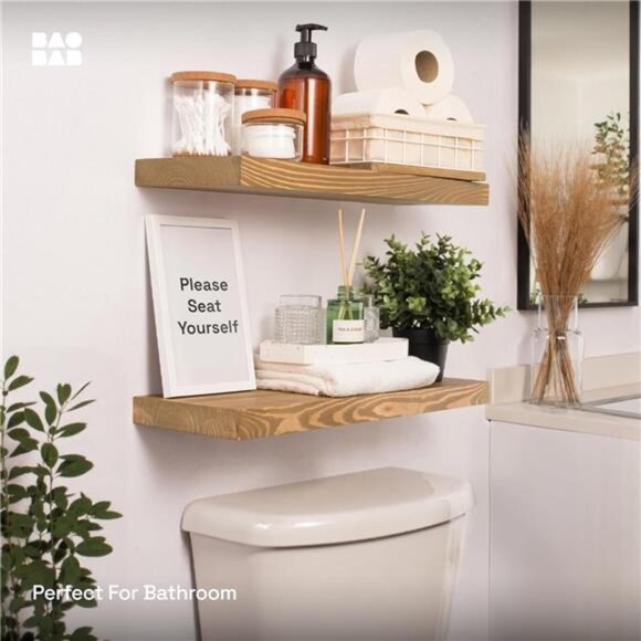 Natural Wood Floating Shelves for Wall 24 inch - Floating Wall Shelves - Picture 2 of 8